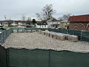 Ludowici tile delivered and stored at the Perry County Courthouse job site during renovation in New Lexington, Ohio.