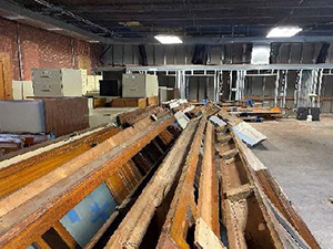 Doors stacked for storage and reuse at the Perry County Courthouse.