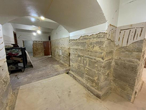 Plaster removal on the ground floor of the Perry County Courthouse during renovation.