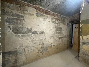 Brick wall demolition on the ground floor during renovation of the Perry County Courthouse.