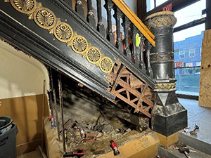 Photo of historic staircase inside the Perry County Courthouse during renovation.