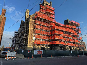 View of completed south side scaffolding at the Perry County Courthouse project in New Lexington, Ohio.