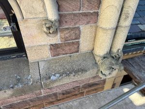 Mortar joints removed from sandstone at the Perry County Courthouse.