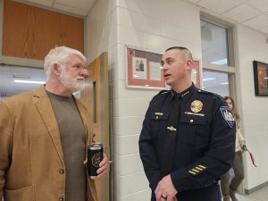 Perry County Commissioner Ben Carpenter talking with Doug Gill