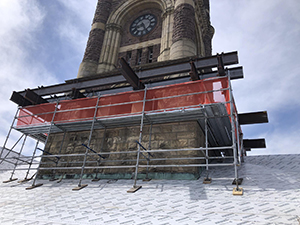 Bell Tower scaffolding in place during the Perry County Courthouse renovation.